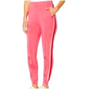 NWT DG2 BY DIANE GILMAN Downtime Floral Embroidered Striped Track Pants Joggers